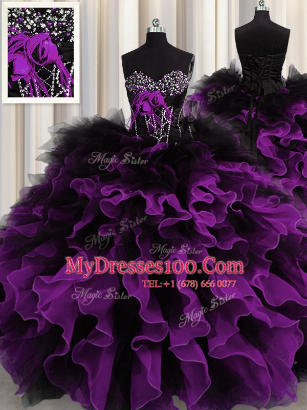 Dynamic Sleeveless Beading and Ruffles Lace Up Quinceanera Gown