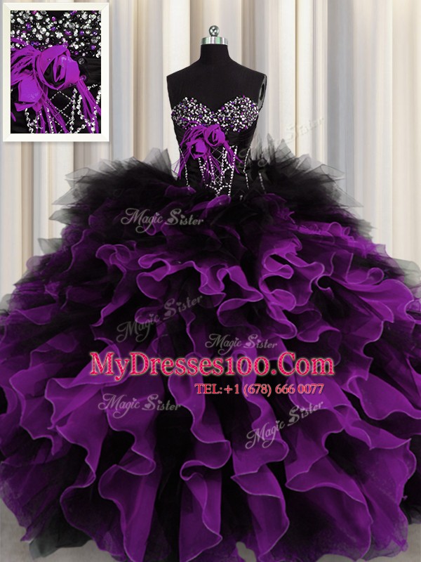 Dynamic Sleeveless Beading and Ruffles Lace Up Quinceanera Gown