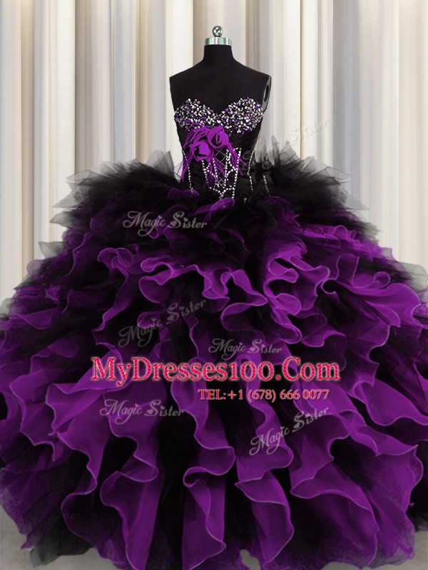 Dynamic Sleeveless Beading and Ruffles Lace Up Quinceanera Gown