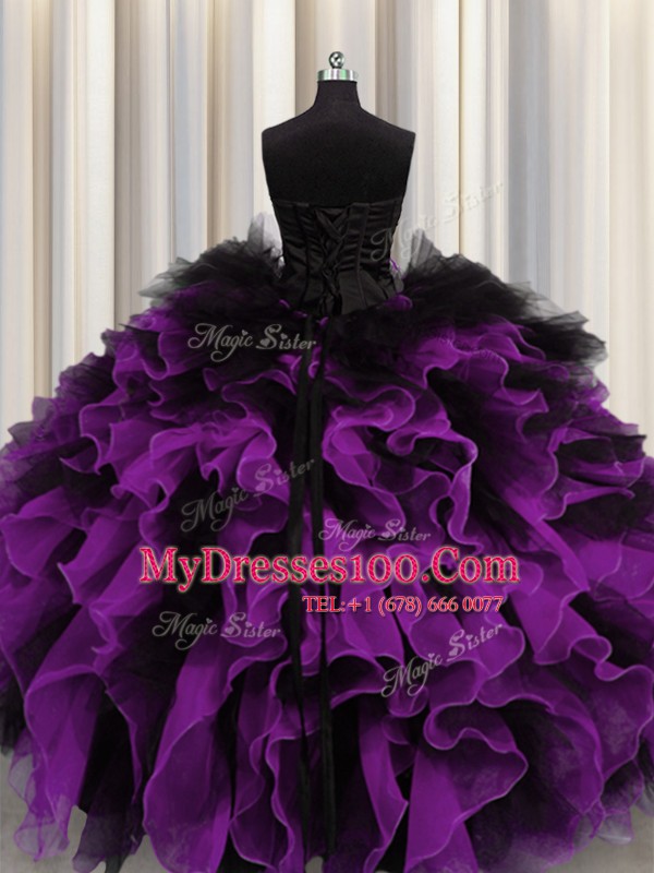 Dynamic Sleeveless Beading and Ruffles Lace Up Quinceanera Gown
