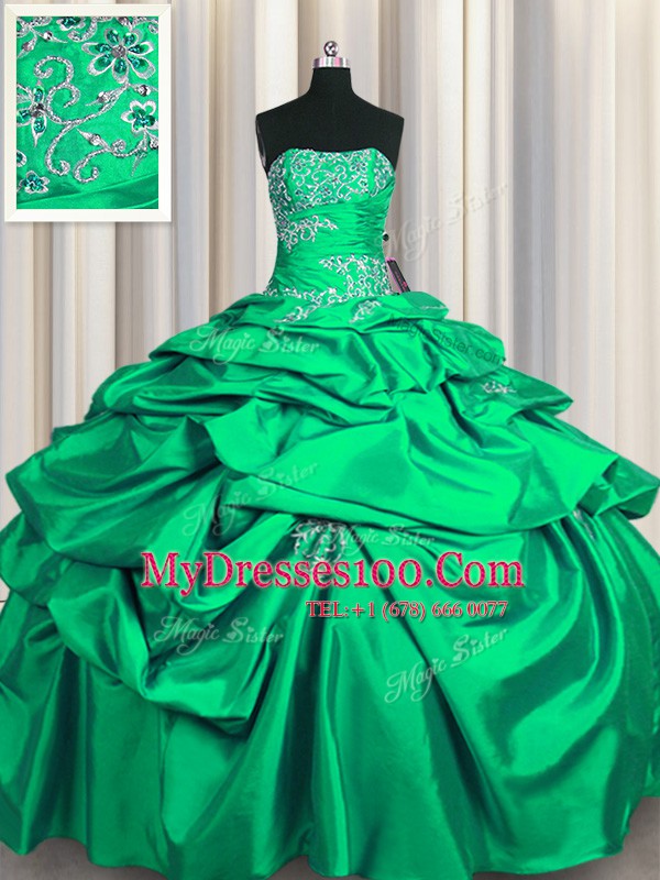 Romantic Pick Ups Floor Length Turquoise Sweet 16 Dresses Strapless Sleeveless Lace Up