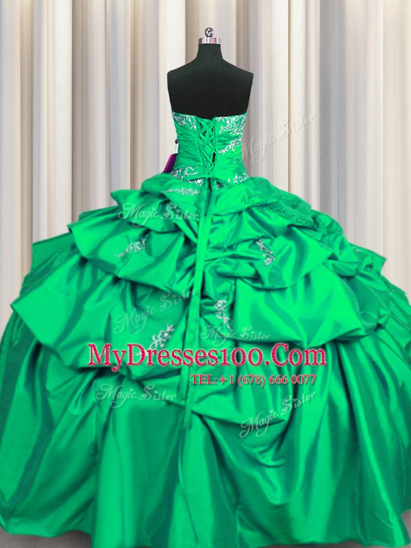 Romantic Pick Ups Floor Length Turquoise Sweet 16 Dresses Strapless Sleeveless Lace Up