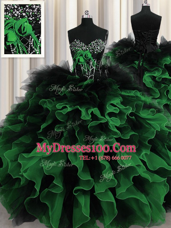 Delicate Sweetheart Sleeveless Sweet 16 Dresses Floor Length Beading and Ruffles Multi-color Organza and Tulle