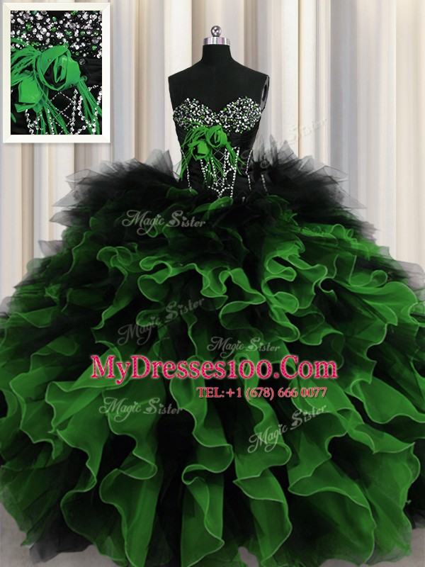 Delicate Sweetheart Sleeveless Sweet 16 Dresses Floor Length Beading and Ruffles Multi-color Organza and Tulle
