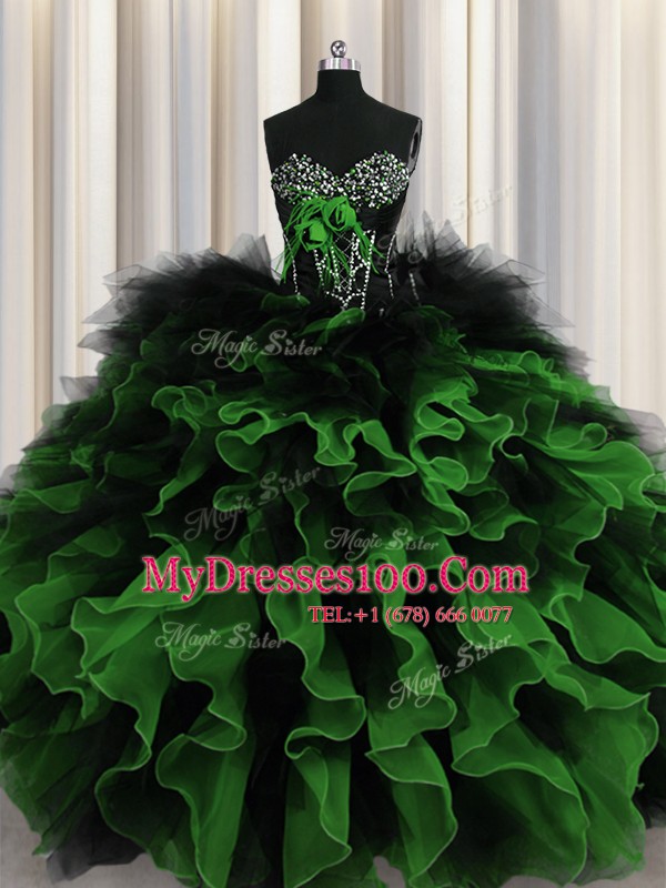 Delicate Sweetheart Sleeveless Sweet 16 Dresses Floor Length Beading and Ruffles Multi-color Organza and Tulle