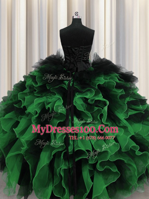 Delicate Sweetheart Sleeveless Sweet 16 Dresses Floor Length Beading and Ruffles Multi-color Organza and Tulle