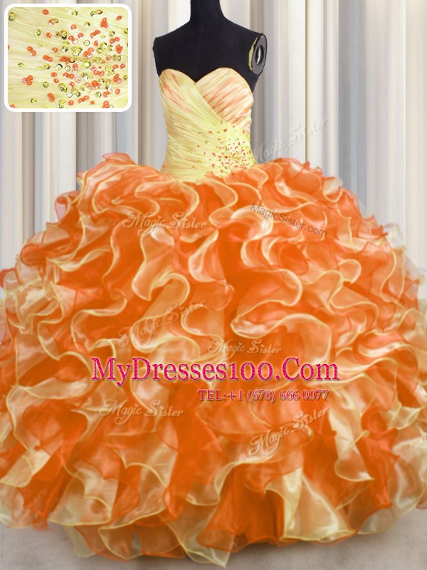 High End Beading and Ruffles Quinceanera Gown Multi-color Lace Up Sleeveless Floor Length