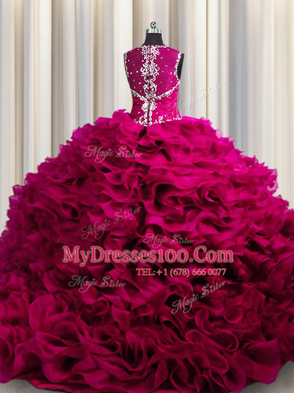 Gorgeous Zipple Up See Through Back Sleeveless Zipper Floor Length Beading and Ruffles Quinceanera Dresses