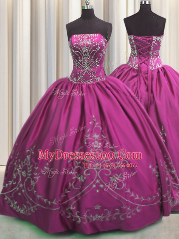Best Sleeveless Lace Up Floor Length Beading and Embroidery Sweet 16 Dress