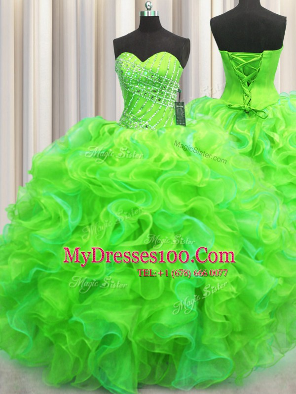 Sleeveless Lace Up Floor Length Beading and Ruffles Quinceanera Dresses