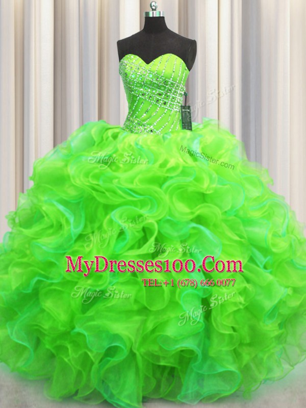 Sleeveless Lace Up Floor Length Beading and Ruffles Quinceanera Dresses
