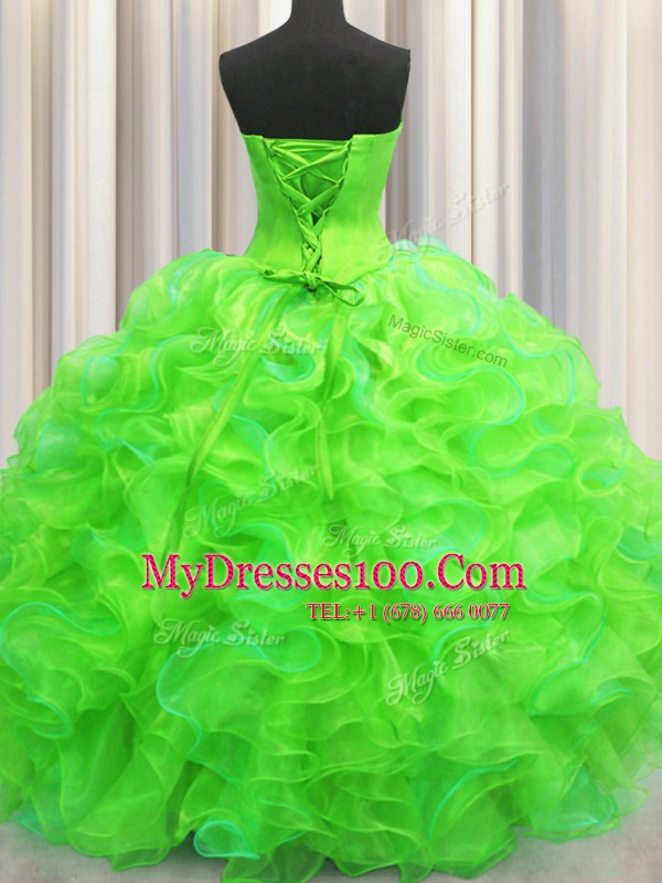 Sleeveless Lace Up Floor Length Beading and Ruffles Quinceanera Dresses