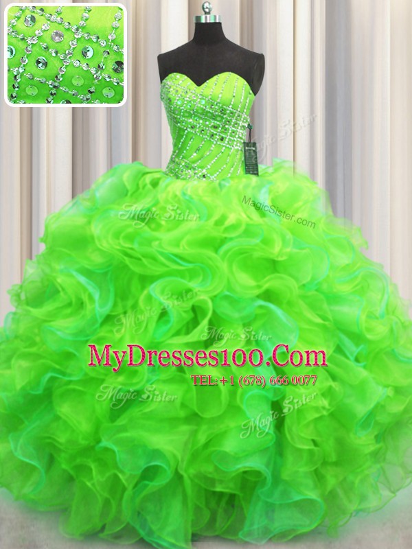 Sleeveless Lace Up Floor Length Beading and Ruffles Quinceanera Dresses