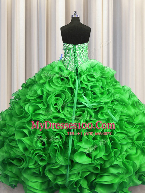 Visible Boning Sweetheart Sleeveless Organza Sweet 16 Quinceanera Dress Beading and Ruffles Lace Up