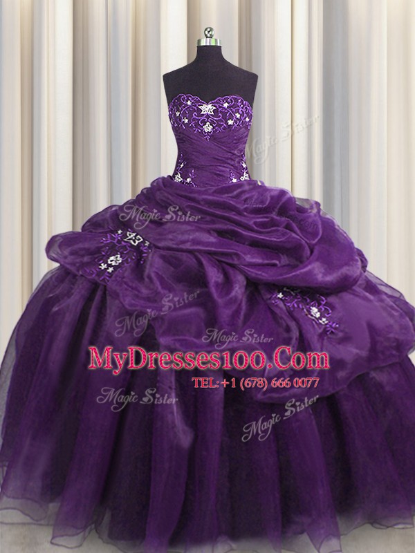 Stylish Purple Sleeveless Floor Length Beading and Appliques and Ruffles Lace Up Sweet 16 Dresses