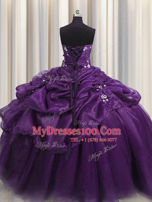 Stylish Purple Sleeveless Floor Length Beading and Appliques and Ruffles Lace Up Sweet 16 Dresses