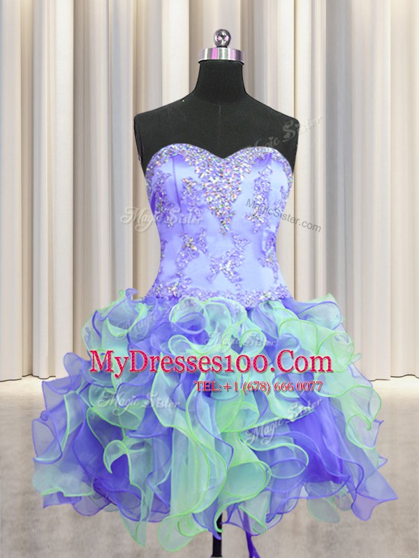 Unique Three Piece Sweetheart Sleeveless Lace Up Sweet 16 Dresses Multi-color Organza