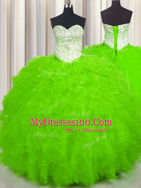 Amazing Tulle Lace Up Sweetheart Sleeveless Floor Length Ball Gown Prom Dress Beading and Ruffles