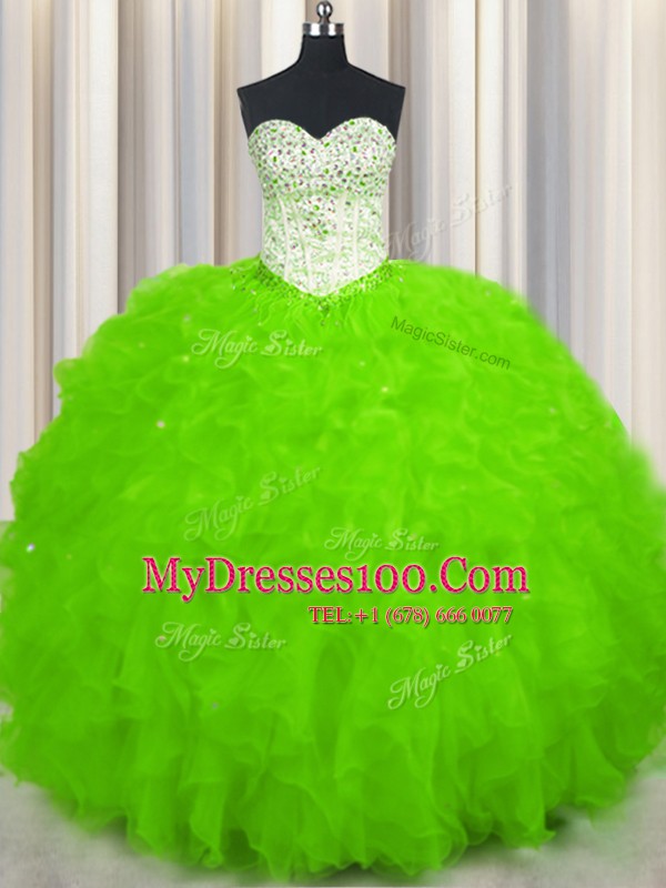 Amazing Tulle Lace Up Sweetheart Sleeveless Floor Length Ball Gown Prom Dress Beading and Ruffles