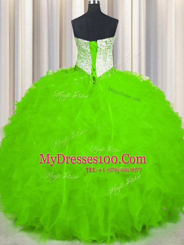 Amazing Tulle Lace Up Sweetheart Sleeveless Floor Length Ball Gown Prom Dress Beading and Ruffles