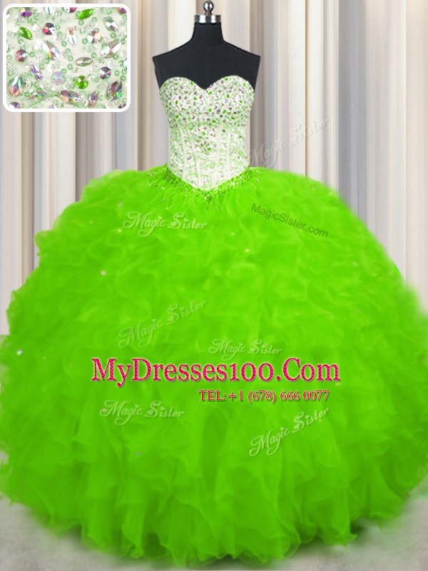 Amazing Tulle Lace Up Sweetheart Sleeveless Floor Length Ball Gown Prom Dress Beading and Ruffles