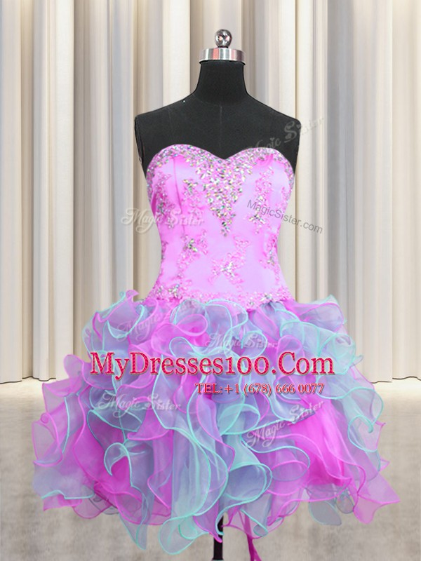 Three Piece Multi-color Sleeveless Organza Lace Up Quinceanera Dress for Military Ball and Sweet 16 and Quinceanera