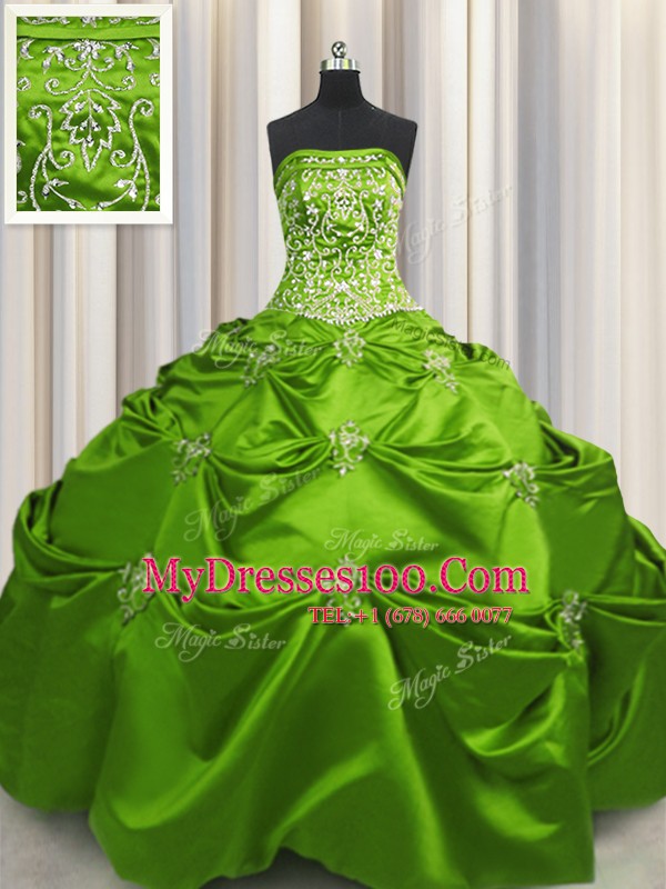Taffeta Lace Up 15 Quinceanera Dress Sleeveless Floor Length Beading and Appliques and Embroidery