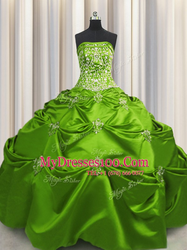 Taffeta Lace Up 15 Quinceanera Dress Sleeveless Floor Length Beading and Appliques and Embroidery