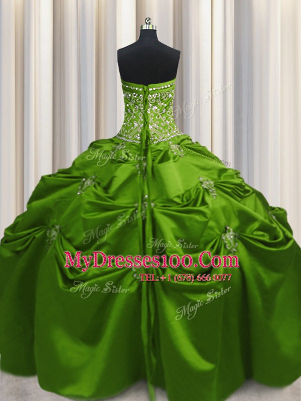 Taffeta Lace Up 15 Quinceanera Dress Sleeveless Floor Length Beading and Appliques and Embroidery