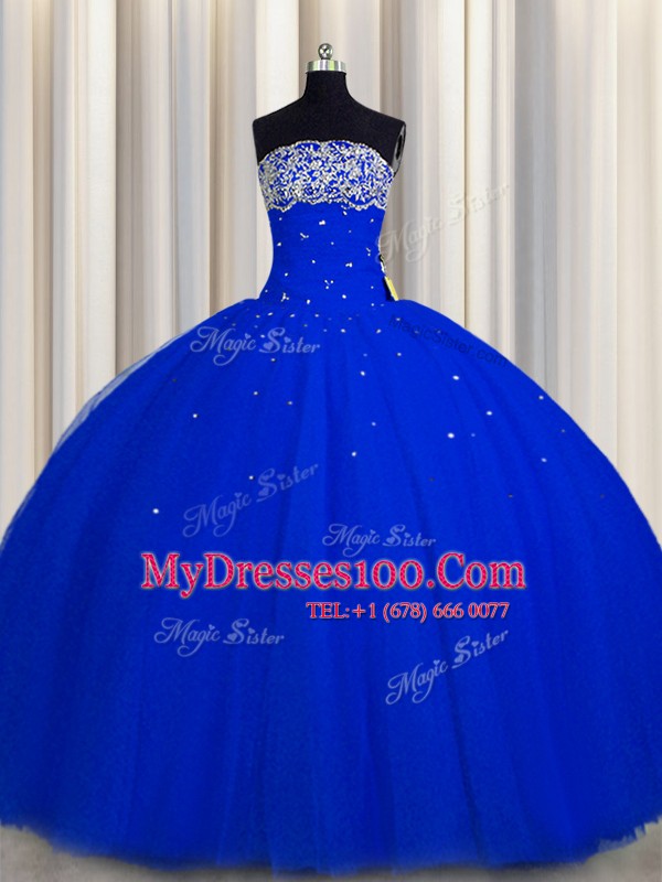 Spectacular Really Puffy Royal Blue Sleeveless Beading and Sequins Floor Length Vestidos de Quinceanera