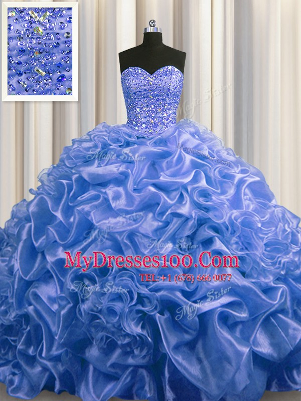 Pick Ups With Train Blue Quinceanera Gowns Sweetheart Sleeveless Court Train Lace Up