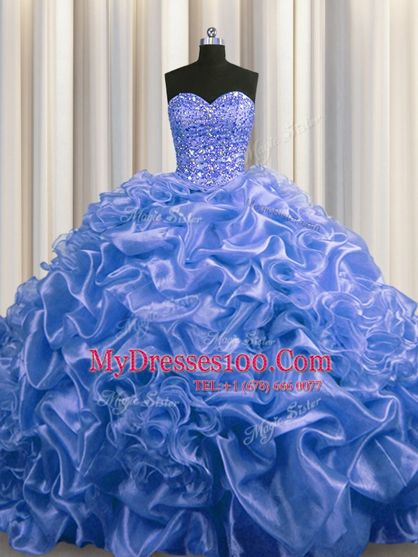 Pick Ups With Train Blue Quinceanera Gowns Sweetheart Sleeveless Court Train Lace Up