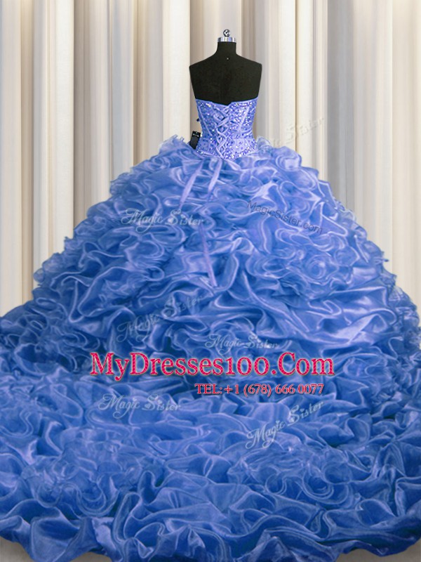 Pick Ups With Train Blue Quinceanera Gowns Sweetheart Sleeveless Court Train Lace Up