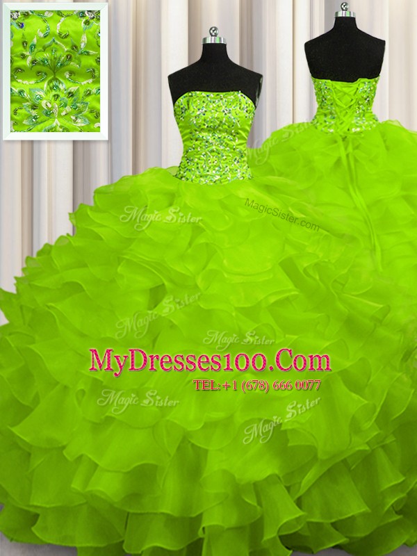 Affordable Organza Sleeveless Quinceanera Gowns Sweep Train and Beading and Ruffles