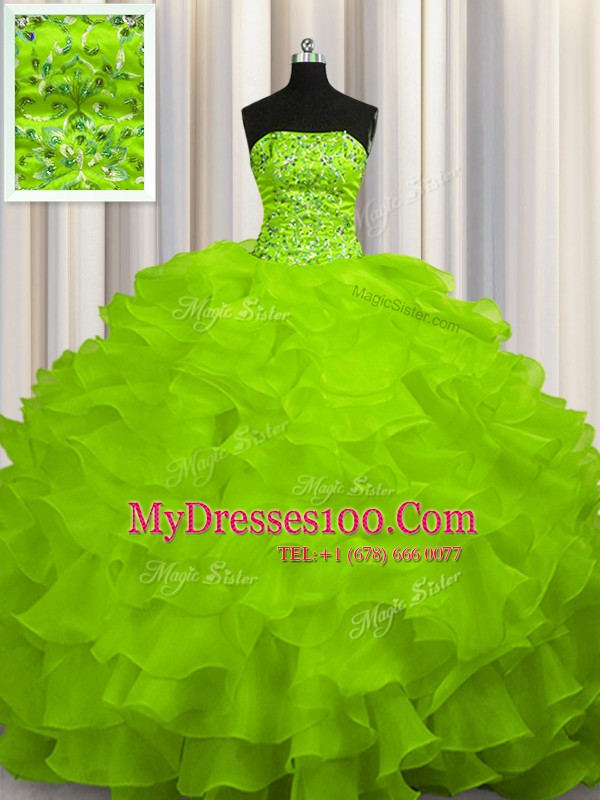 Affordable Organza Sleeveless Quinceanera Gowns Sweep Train and Beading and Ruffles
