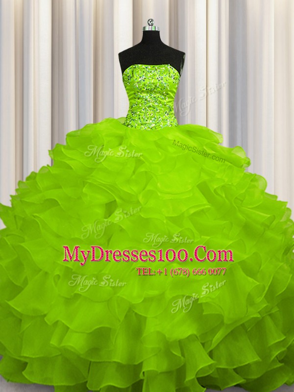 Affordable Organza Sleeveless Quinceanera Gowns Sweep Train and Beading and Ruffles