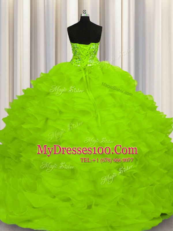 Affordable Organza Sleeveless Quinceanera Gowns Sweep Train and Beading and Ruffles