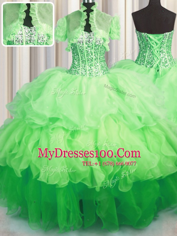 Pretty Visible Boning Bling-bling Ball Gowns Beading and Ruffled Layers Vestidos de Quinceanera Lace Up Organza Sleeveless Asymmetrical