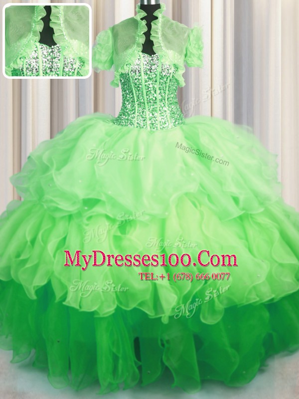 Pretty Visible Boning Bling-bling Ball Gowns Beading and Ruffled Layers Vestidos de Quinceanera Lace Up Organza Sleeveless Asymmetrical
