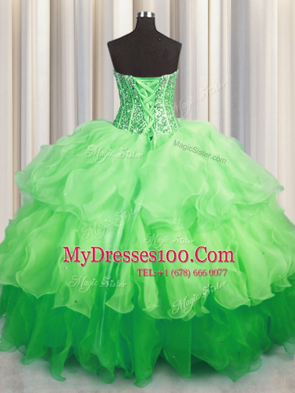 Pretty Visible Boning Bling-bling Ball Gowns Beading and Ruffled Layers Vestidos de Quinceanera Lace Up Organza Sleeveless Asymmetrical