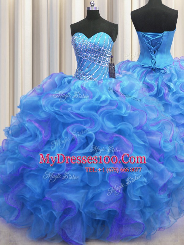 New Arrival Multi-color Sleeveless Floor Length Beading and Ruffles Lace Up Sweet 16 Dresses