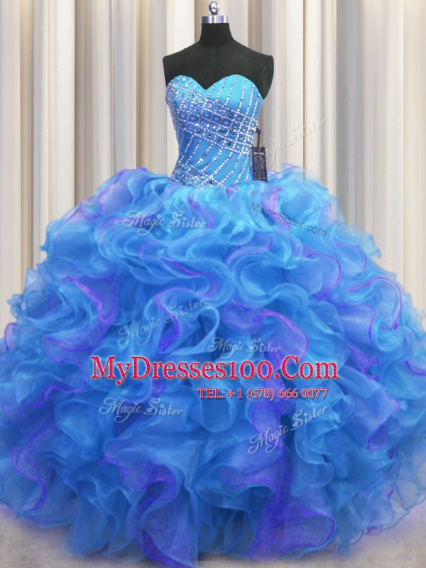 New Arrival Multi-color Sleeveless Floor Length Beading and Ruffles Lace Up Sweet 16 Dresses
