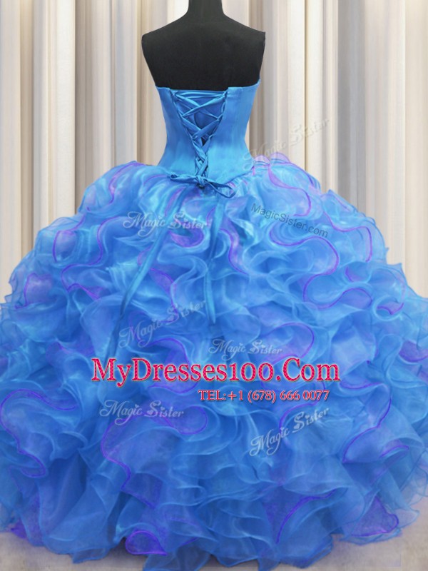 New Arrival Multi-color Sleeveless Floor Length Beading and Ruffles Lace Up Sweet 16 Dresses