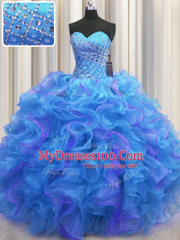 New Arrival Multi-color Sleeveless Floor Length Beading and Ruffles Lace Up Sweet 16 Dresses