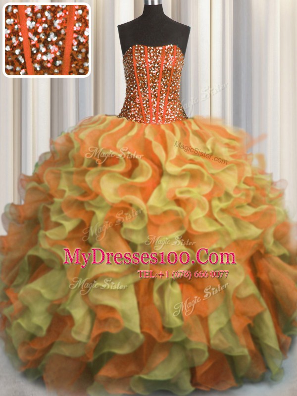 Visible Boning Beaded Bodice Floor Length Ball Gowns Sleeveless Multi-color Sweet 16 Dress Lace Up