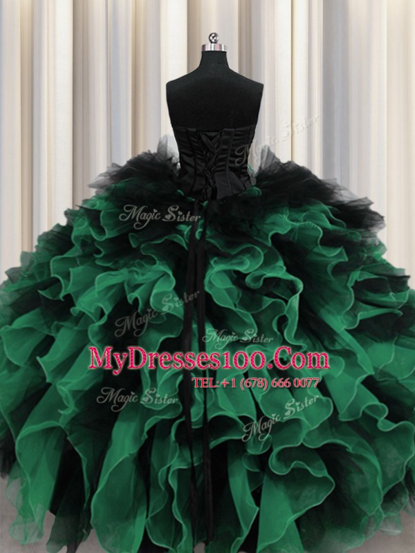 Organza and Tulle Sweetheart Sleeveless Lace Up Beading and Ruffles Sweet 16 Dress in Multi-color