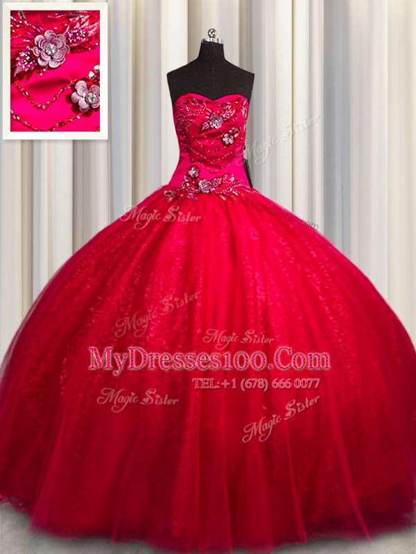 Sequined Sleeveless Beading and Appliques Lace Up Ball Gown Prom Dress