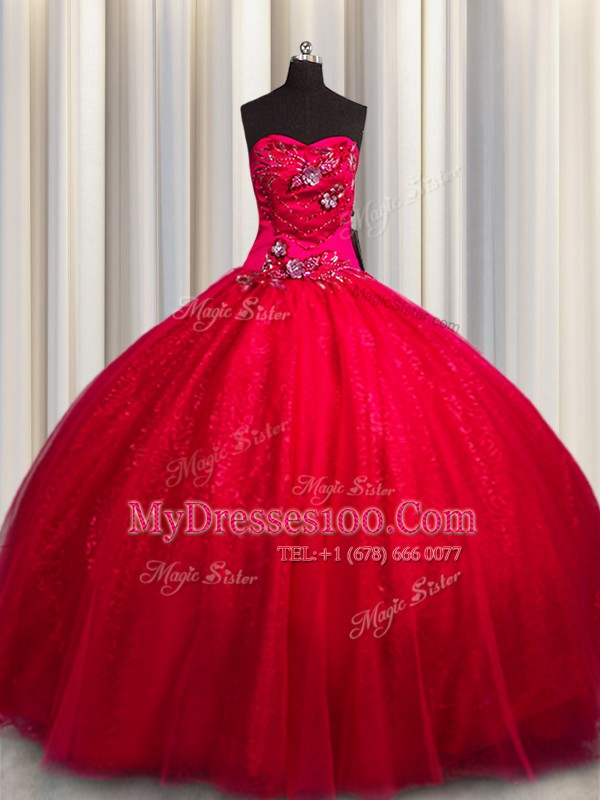 Sequined Sleeveless Beading and Appliques Lace Up Ball Gown Prom Dress