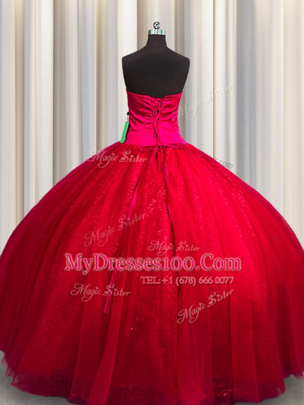 Sequined Sleeveless Beading and Appliques Lace Up Ball Gown Prom Dress