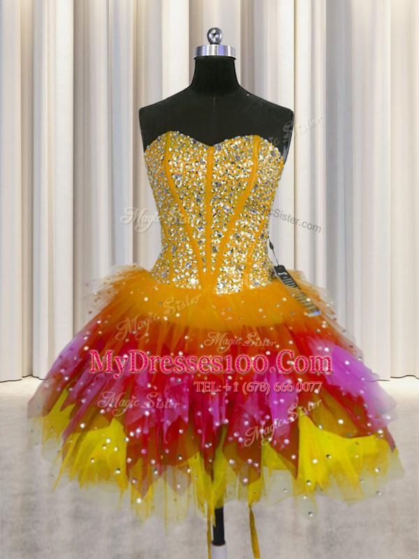 Glamorous Three Piece Visible Boning Tulle Sweetheart Sleeveless Lace Up Beading Sweet 16 Dresses in Multi-color